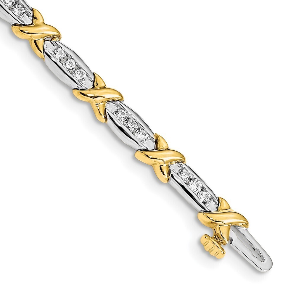 14k Yellow Gold Two-tone Polished Fancy Diamond 6.5in Bracelet